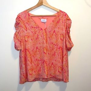 Adrienne Top 3/4 Length Sleeve Rouching Watermelon Size Large